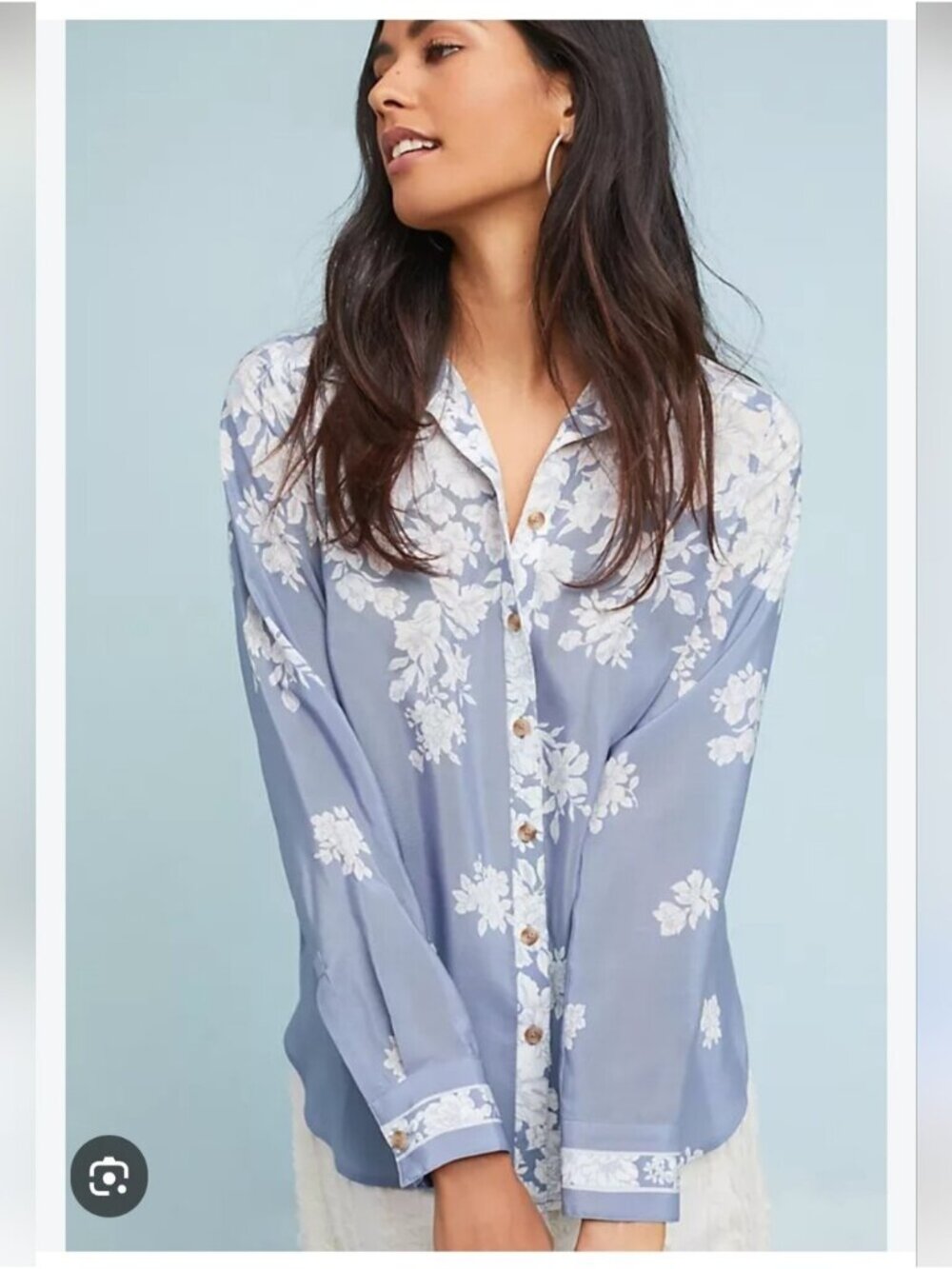 ANTHRO | Maeve Rosalee Silk Shirt Blouse Blue Floral Sz 4